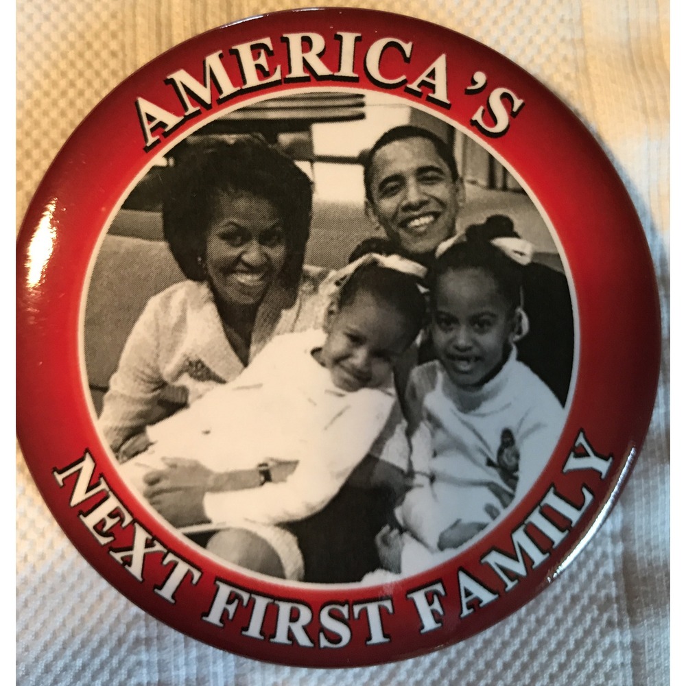 Political Pin Pinback Button 3" Obama "America's First Family" Black White Photo